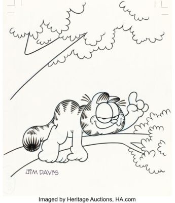 Jim Davis Studio - Garfield on a Tree Branch Illustration Original Art (c. 1990s). | Heritage