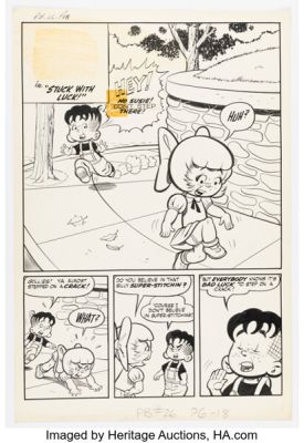 Bob White Pat the Brat #26 "Stuck with Luck" Complete 5-Page Story Original Art (Archie, 1958). (Total: 5 Original Art) | Heritage
