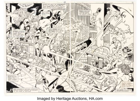 George Pérez and Romeo Tanghal The New Teen Titans #12 Double Splash Pages 9-10 Original Art (DC, 1981). (Total: 2 Original Art) | Heritage
