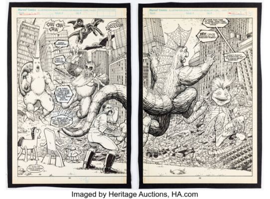 Arthur Adams Gumby’s Winter Fun Special #1 Double-Page Splash 34-35 Original Art (Comico, 1988). (Total: 2 Original Art) | Heritage