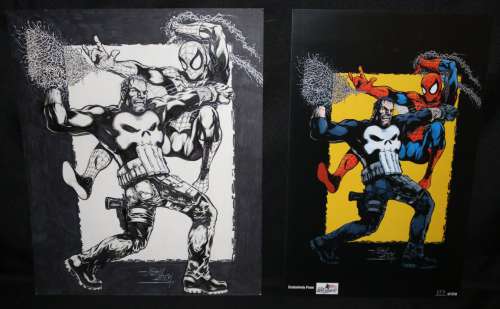 John Hebert - punisher vs. Spider-man art for print - la - 2019 signed