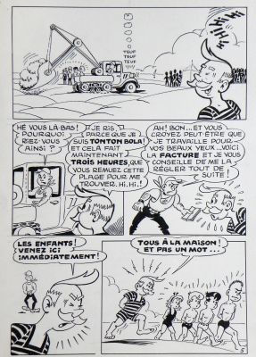 Histoire » a La Plage » – Michel-Paul Giroud | « Tonton Bola » – Planche Originale – Page 5 | Zic et Bul