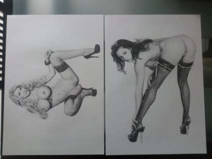 Misioteu - 2x Dessin original érotique - Format (2x): 30 x 40 cm - Loose page | Catawiki