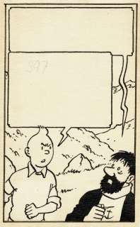 Hergé | Le Temple du Soleil, dessin original à l’encre de Chine pour une case inédite en album publiée dans le journal Tintin du 12 juin 1947. Dessin accompagné de son certificat d’authenticité délivré par le comité… | Septimus
