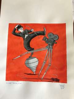 Pérez, Daniel Torres | Pérez, Daniel Torres - IlustraciÃ³n en tinta y acuarela - Peonza / Cine (Charlie Chaplin) - (2018) | Catawiki