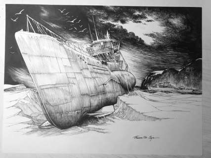 Du Caju, Thomas | Du Caju, Thomas - Originele tekening - U-boat in the ice | Catawiki