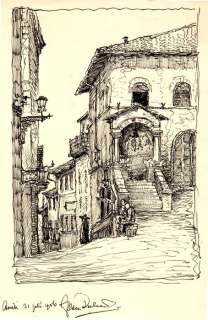 Dulieu, Jean | Dulieu, Jean - Originele tekening - Pleintje in Assisi - (1956) | Catawiki