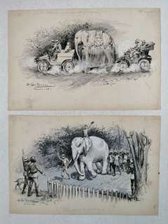 Giuseppe Garibaldi Bruno | Pinocchio in Automobile - Giuseppe Garibaldi Bruno - 2x illustrazioni originali - Page volante - (1903) | Catawiki