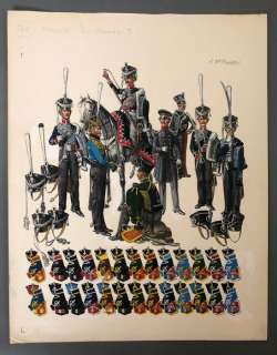 Funcken, Fred & Liliane | Funcken, Fred & Liliane - Dessin original couleur - L’Uniforme & les armes des soldats du XIXe T1 - Prusse Les Hussards - (1969) | Catawiki