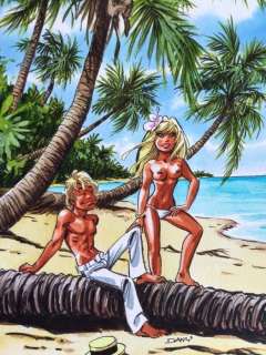 Dany | Dany - Dessin original couleur - Olivier Rameau et Colombe Ã  la plage | Catawiki