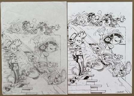 Cirovic, Slavisa | Cirovic, Slavisa - Dessin original + crayonné original - Hommage Ã  Franquin | Catawiki