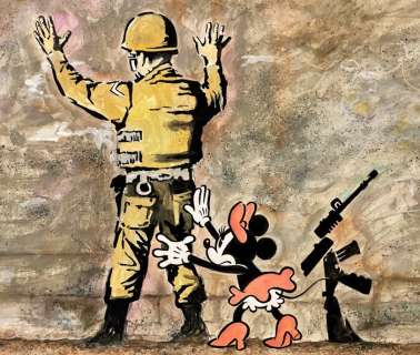 Tony Fernandez - Disney Artist | Minnie Mouse Inspired By Banksy’s "Girl Frisking Soldier" - Original Painting - Tony Fernandez - 65 x 50 cm | Catawiki