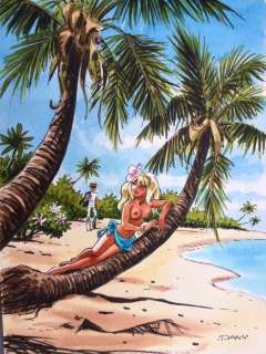 Dany | Dany - Dessin original couleur - Olivier Rameau et Colombe Ã  la plage | Catawiki