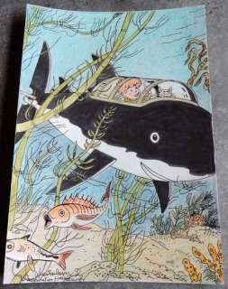 Wasterlain, Marc | Original drawing in Indian ink and watercolour  - Tribute to Hergé  - Red Rackham’s Treasure | Catawiki