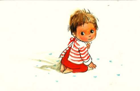 Vincent, Gabrielle (Pseudoniem Van Monique Martin) | Gabriëlle Vincent (bekend van Erneste et Célestine/ Brammert en Tissie) - Gemengde techniek op papier - Schildering voor een geboortekaartje - Page volante - (1970/1975) | Catawiki