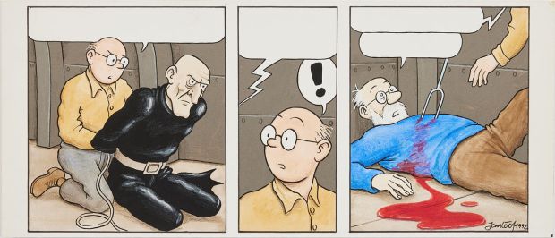 JAN LÖÖF. (Born 1940), original comic page, from "Det sista uppdraget" published in the album "Serier om den första kärleken" 1993, signed and dated, gouache and ink. Art - Paintings | Auctionet