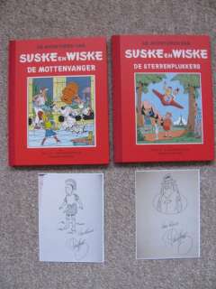 Willy Vandersteen | Suske en Wiske 11 + 20 - De Mottenvanger + De Sterrenplukkers - Rode Klassiek Reeks - 2x fraaie pentekening Paul Geerts - Cartonné - Réédition - (1994/1995) | Catawiki