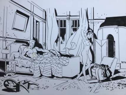 Meynet, Félix | Meynet, Félix - Dessin original -Â Scène intime au petit matin | Catawiki