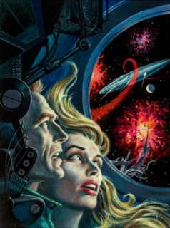 Edmund Emshwiller (American, 1925-1990)
 Space Station #1 paperback cover, 1957
 Acrylic on board
 20 x 15 in.
 Signed l... | Heritage
