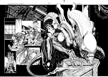 Joe Benitez, Joe Weems V - overkill witchblade aliens darkness predator 1 pg 27-28 issue 2 page 27
