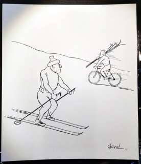 Chaval | Chaval - Dessin original - Le Skieur et le cycliste - (années 1960) | Catawiki