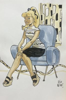 LES VARIATIONS DE SECCOTINE EDITION LUXE PULP’S BD - AVEC DÉDICACE DE FELIX MEYNET : PLEIN PIED COULEUR SECCOTINE SUR LA CHAISE BLEUE | Pulp’s