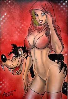 Alvin Silvrants | Naughty Red Riding Hood - Original drawing in colour by Alvin Silvrants | Catawiki