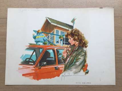 Gonzã¡Lez, José | GonzÃ¡lez, José - Original painting - Pa Kanten av stupen/familien (6923) - (1980’s) | Catawiki