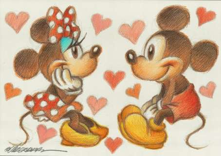 Joan Vizcarra | Mickey & Minnie "Look At My Eyes" - Original Drawing - Joan Vizcarra - Pencil Art | Catawiki
