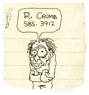 R. CRUMB SIGNED SELF CARICATURE ORIGINAL ART WITH PERSONAL PHONE NUMBER. | Hake’s