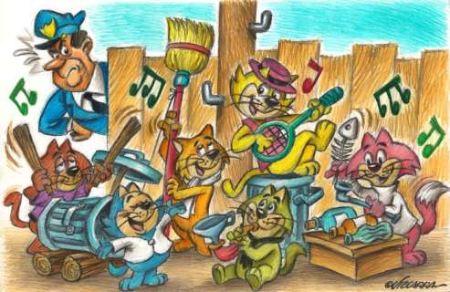 Joan Vizcarra | Top Cat’s Band - Original drawing by Joan Vizcarra - 50 x 32 cm - Pencil Art | Catawiki