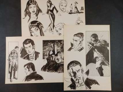 Autore Non Reperito | Dracurella - Autore Non Reperito - 3x Studi Originali "Dracula Il Vampiro" - Page volante - Exemplaire unique | Catawiki