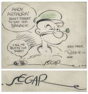 Original Elzie Segar ’’Popeye’’ Signed Artwork From 1936 | Nate Sanders