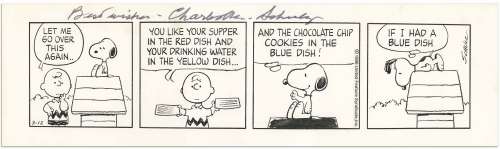 Charles Schulz Hand-Drawn ’’Peanuts’’ Comic Strip From 1986 -- Charlie Brown & Snoopy Negotiate His Treats | Nate Sanders