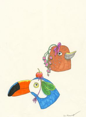 Lisa Hanawalt | Tuca & Bertie heads - Encre de Chine et feutre sur papier | Huberty Breyne Gallery