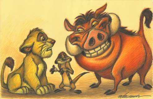 Joan Vizcarra | The Lion King : Simba, Timon and Pumbaa Mufasa and Pumbaa - Original Drawing - 50 x 32 cm - Joan Vizcarra - Original Artwork - Pencil Art | Catawiki