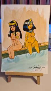 Leonardo Di Matteo | Papyrus - Dessin original en couleur - Hommage Ã  Lucien De Gieter - Théti-Chéri & CléopÃ¢tre - (2019) | Catawiki