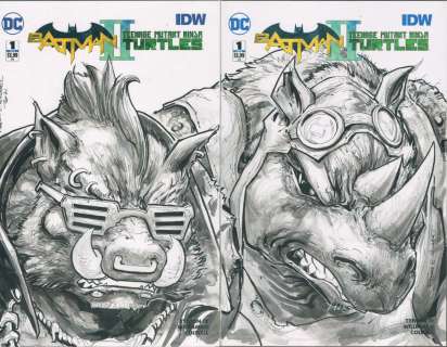 Freddie E. Williams II | BATMAN Pencil Head Sketch 2 on my Limited Ed. Batman/TMNTv2 Blank | Freddie E. Williams II