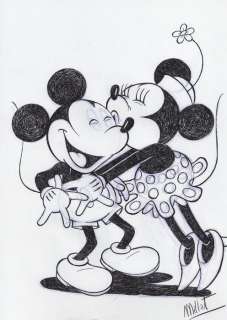 Millet | Mickey & Minnie Mouse - 1930s Style - Kissing - Signed Original Drawing by Millet - EO | Catawiki