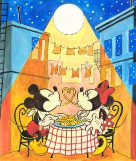 Tony Fernandez | Mickey and Minnie "Spaghetti Kiss" - Original Painting - Tony Fernandez Signed - Acrylic Art - Original Artwork | Catawiki