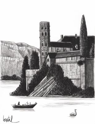 Loustal | Abbaye de Hautecombe - Fusain sur papier | Huberty Breyne Gallery