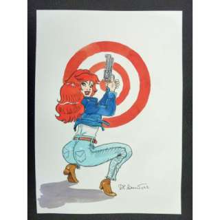 DI SANO illustration originale A4 Rubine accroupie cible rouge | YakaBD
