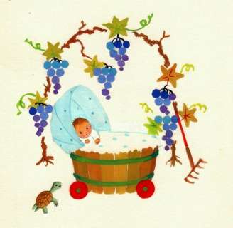 Vincent, Gabrielle (Pseudoniem Van Monique Martin) | Gabriëlle Vincent (bekend van Erneste et Célestine/ Brammert en Tissie) - Gouache op dik papier voor een geboortekaartje - Page volante - (1965/1970) | Catawiki