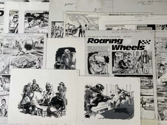 A collection of original comic book art for ACTION c.1977, British comic book, including ROARING | Excalibur Auctions