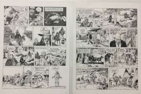 Franz | Franz - 2 Planches originales (p.43) + (p.44) Lester Cockney T8 - Oregon Trail - (2005) | Catawiki