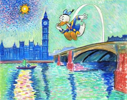 Tony Fernandez, Disney Artist | Donald Duck Inspired By André Derain’s "Big Ben" (1906) - Original Painting - Tony Fernandez Signed - Acrylic Art - Original Artwork | Catawiki