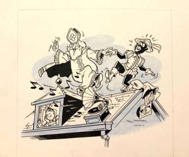 Paul Geerts | Suske en Wiske - Originele tekening - Sinterklaas Kartoentje - vanwege Sinterklaasfonds Het Nieuwsblad & De Standaard - Page volante - (1978) | Catawiki