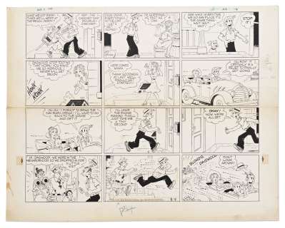 Chic Young Hand-Drawn ’’Blondie’’ Sunday Comic Strip From 1942 -- The Bumsteads Try to Outrun Pesky Neighbors | Nate Sanders