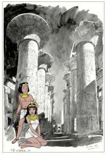 De Gieter | Papyrus, Toutankhamon le pharaon assassiné, projet de couverture à l’encre de chine et à l’aquarelle. | Septimus