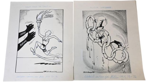 Lot 105 - 7 Dick Hodgins (American 20th Century), Original Editorial Cartoons Seven original pen and ink editorial cartoons on… | misc / divers